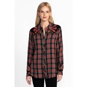 Johnny Was Women's Puff Sleeve Western Shirt Red Buffalo Check XS